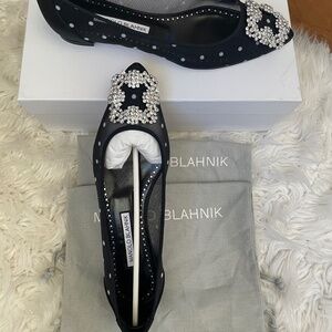 Brand New Manolo Blahnik embellished polka dots flats with crystal buckles 37.5